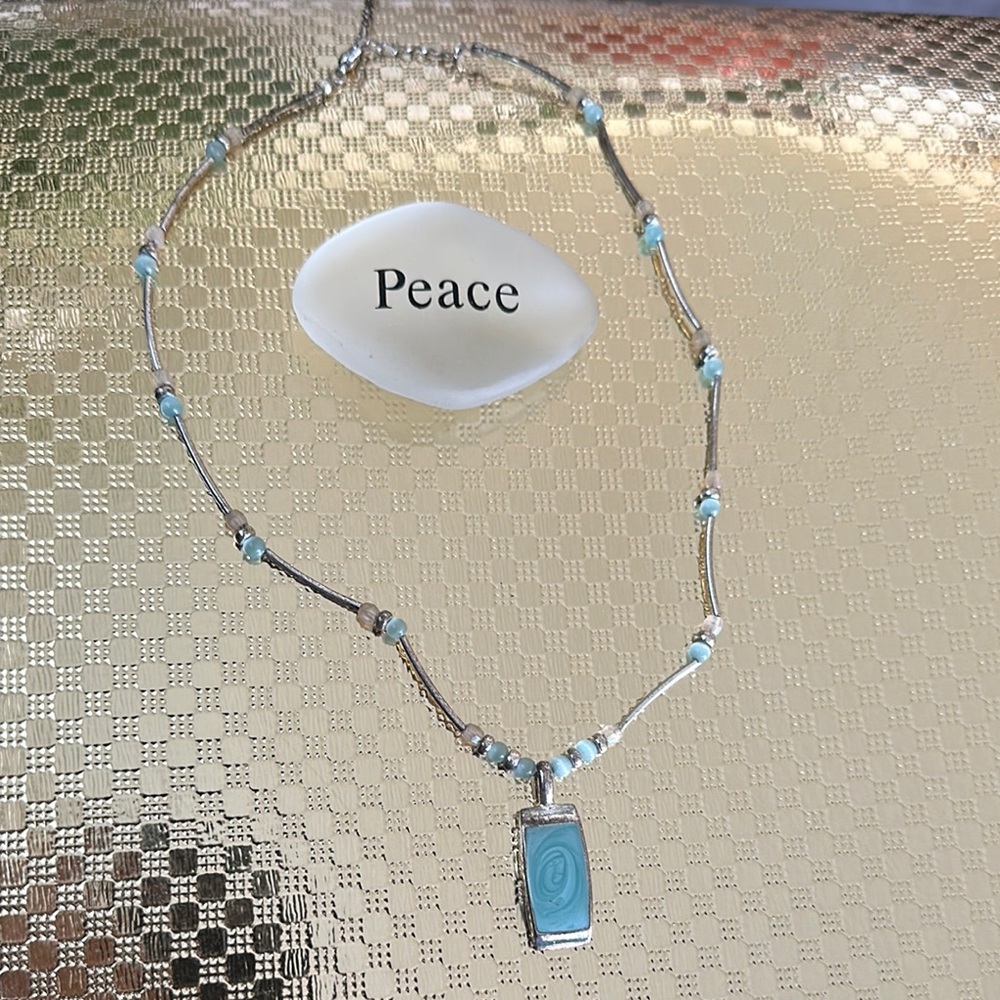 Silver and Blue Geometric Pendant Necklace